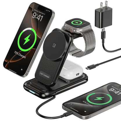 4-In-1 Wireless Charging Station for Iphone 16/15/14, Airpods, Apple Watch & Samsung Watch - Includes 30W Fast Charger (Black)