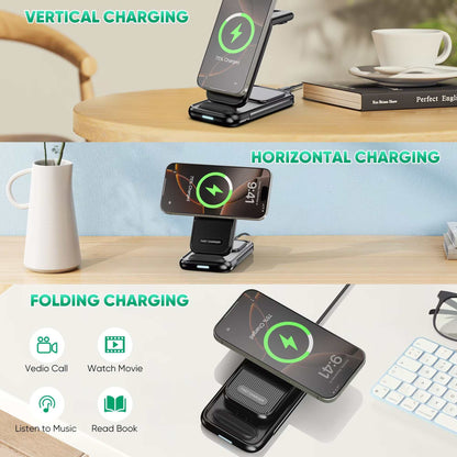 4-In-1 Wireless Charging Station for Iphone 16/15/14, Airpods, Apple Watch & Samsung Watch - Includes 30W Fast Charger (Black)
